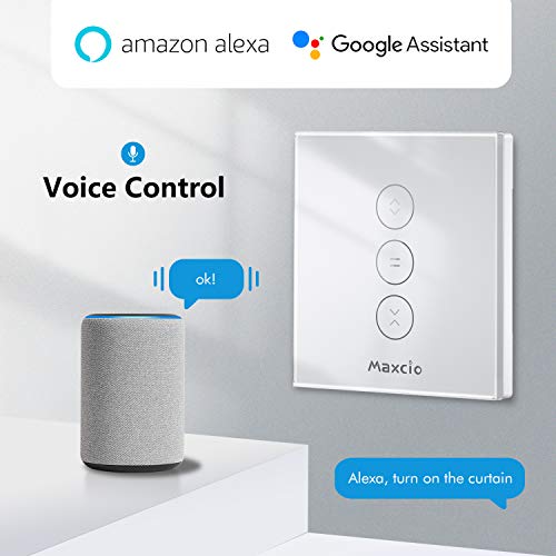 【LED Controlable】WiFi Interruptor Persiana, Maxcio Interruptor Inteligente Compatible con Alexa y Google Home, Control de APP y Función de Temporizador, para Motor Persiana, Motor de Obturador