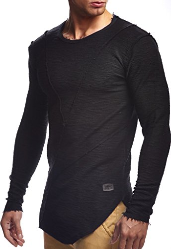 Leif Nelson Sudadera de Manga Larga Cuello Redondo suéter de los Hombres LN-6323 Negro Small