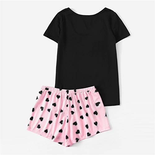 Lema Lindo De Manga Corta Camiseta Y Estampado De Corazones Lazo De La Cintura Pantalones Cortos Pijamas Set Mujeres Ocasional Del Verano Ropa De Noche Pj Conjunto Pijamas ( Color : Multi , Size : S )