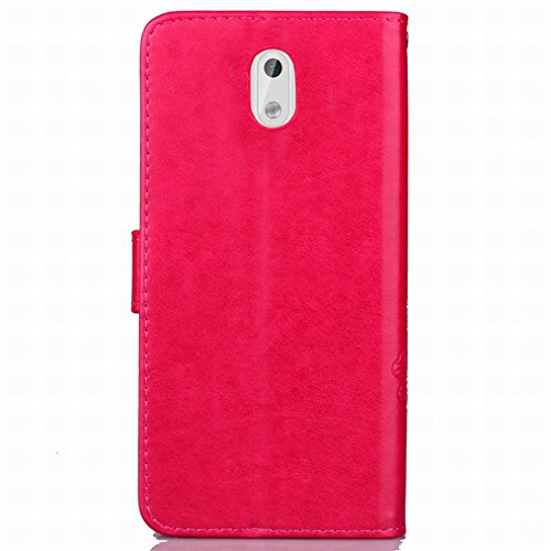 LEMORRY Funda para Nokia 3 Carcasa Tapa Bolsa Piel Cuero Flip Cover Billetera con Clips de Dinero Slim Protector Magnética Cierre TPU Silicona Estuches, Trébol de la Suerte Rosa