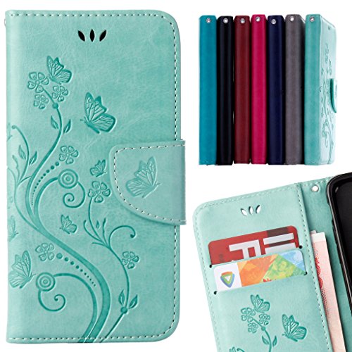 LEMORRY para Wiko Jerry Funda Estuches Cuero Flip Billetera Bolsa Piel Slim Protector Magnética Cierre Standing Card Slot TPU Silicona Carcasa Tapa para Wiko Jerry, Suerte Césped Verde