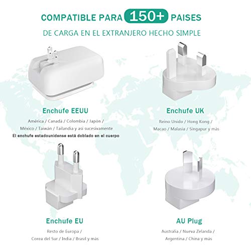 LENCENT Cargador USB de 4 Puertos, Enchufe USB de Luz de Noche Táctil LED, Adaptador de Viaje Universal con EEUU UK EU AUS en Todo el Mundo, Adaptador de Enchufe para iPhone, iPad, Samsung, Android