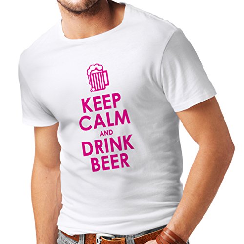 lepni.me Camisetas Hombre Mantenga la Calma y Beba Cerveza Citas de Alcohol Regalos Divertidos (Small Blanco Magenta)