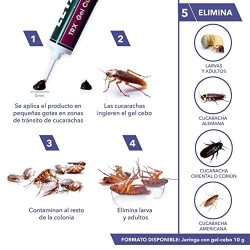 Letal TRX Gel Insecticida Cucarachas - Cebo Mata Cucarachas para Uso Doméstico de Zotal, Pack de 20 g en Total - Elimina Todo Tipo de Cucarachas - Efecto Duradero en el Control de Larvas y Adultos