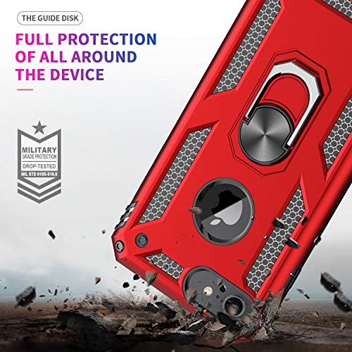 LeYi Funda iPhone 6 / 6S / 7/8 Armor Carcasa con 360 Anillo iman Soporte Hard PC y Silicona TPU Bumper antigolpes Fundas Carcasas Case para movil iPhone 7/8 con HD Protector de Pantalla, color Rojo