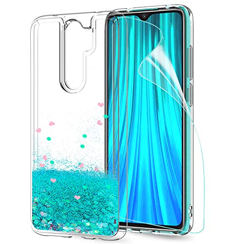 LeYi Funda Xiaomi Redmi Note 8 Pro Silicona Purpurina Carcasa con HD Protectores de Pantalla, Transparente Cristal Bumper Telefono Gel TPU Fundas Case Cover para Movil Redmi Note 8 Pro ZX Verde