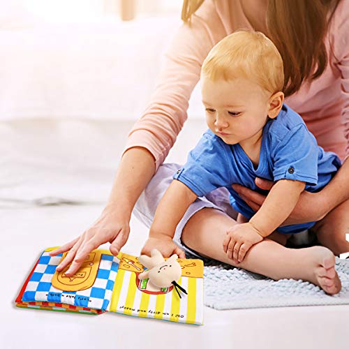 Libros Blandos para Bebé, Libro de Tela Bebé Aprendizaje y Educativo Libro para Bebé Recién Nacido Niños, Juguetes y Aprendizaje, It's Bath Time, Estimula los Sentidos del Bebé (Blue)