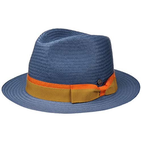 Lierys Sombrero de Paja Calito Tricolour Mujer/Hombre - Made in Italy Sol Verano con Banda Grosgrain Primavera/Verano - XL (60-61 cm) Azul