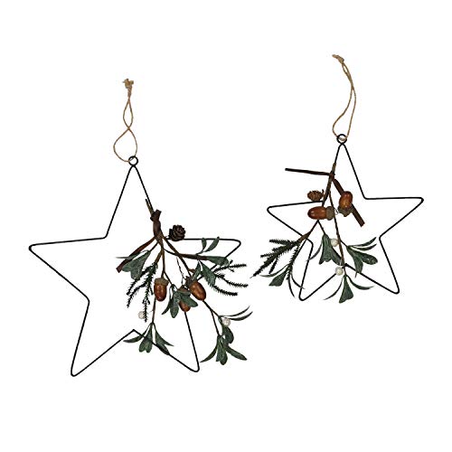 Lights4fun - Estrellas Decorativas Navideñas de Hierro con Hojas de Eucalipto