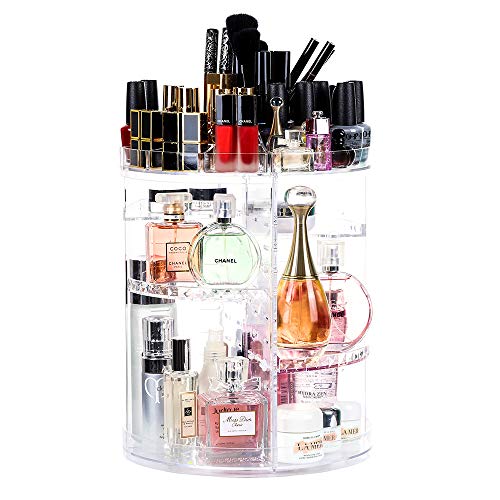 Lilebox Organizador de Maquillaje Giratorio 360, cajón de Maquillaje Ajustable de 360 Grados, se Adapta a Joyas, cepillos, Barras de Labios y cremas, 8 Capas de Almacenamiento de baño, Transparente