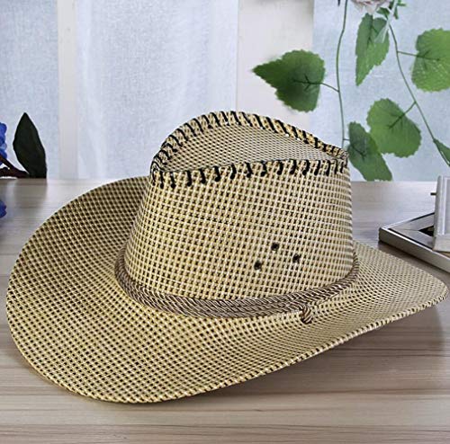 liqun Summer Fashion Men Straw Western Cowboy Hat Rope Wide Curling Brim Cap Chin Elastic Strap Beach Sun Hats,Wyh-4877-1