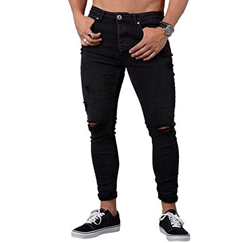 Loeay Pantalones Vaqueros para Hombre Moda Pantalones Vaqueros de Mezclilla Vintage Pantalones elásticos Ocasionales Flacos Destruidos Pantalones Rotos Rotos Rotos Sexis Agujero con Cremallera