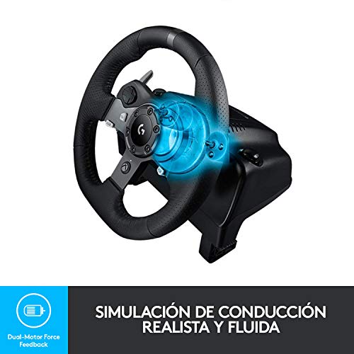 Logitech G920 Driving Force Volante de Carreras y Pedales, Force Feedback, Aluminio Anodizado, Volante de Cuero, Pedales Ajustables, Enchufe EU, Xbox One/PC/Mac, Negro