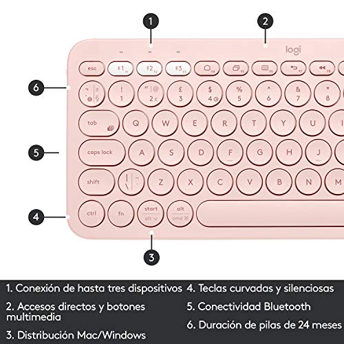 Logitech K380 Teclado inalámbrico, Bluetooth multidispositivo con Easy-Switch para hasta 3 dispositivos, compacto – PC, portátiles, Windows, Mac, Chrome OS, Android, iPad OS, Apple TV, Color Rosa