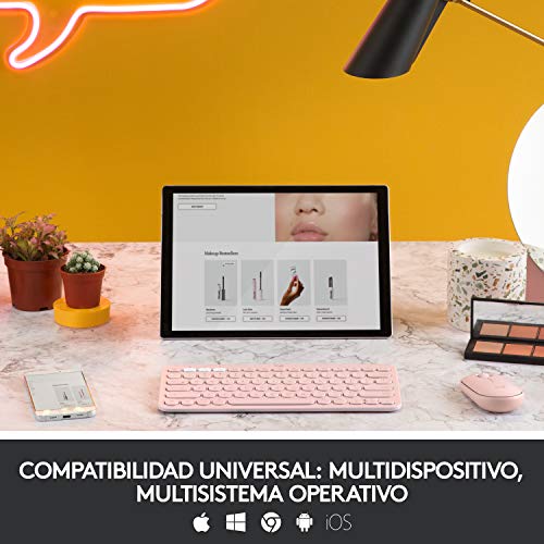 Logitech K380 Teclado inalámbrico, Bluetooth multidispositivo con Easy-Switch para hasta 3 dispositivos, compacto – PC, portátiles, Windows, Mac, Chrome OS, Android, iPad OS, Apple TV, Color Rosa