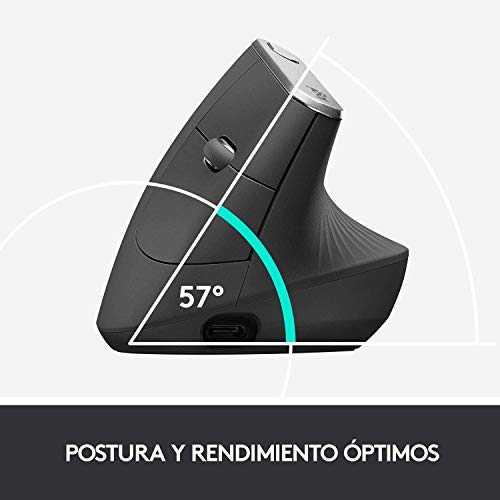 Logitech MX Vertical Ratón Inalámbrico Ergonómico, Multi-Ordenador, 2.4 GHz/Bluetooth con Receptor Unifying USB, Seguimiento Óptico 4000 DPI, 4 Botones, Carga Rápida, Portátil/PC/Mac/iPad OS, Negro