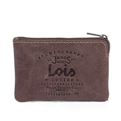 Lois - Monedero de Cuero. Llavero de Piel Genuina. Monedas Llaves Billetes Tarjetas DNI. Caja para Regalo Original. Pequeño Práctico Cómodo. Marca y Calidad. Clásico. 11002, Color Marron