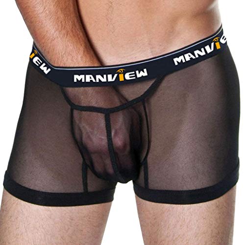 LOPILY Calzoncillos de Boxeo Impresos de la Letra de los Hombres Ultrafino Pantalones Cortos de Suave Ligero Boxer Shorts de Malla Grandes Transpirables(Negro,L)