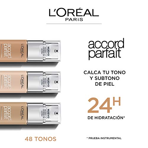 L'Oréal Paris Accord Parfait, Base de maquillaje acabado natural con ácido hialurónico, tono piel claro 2N, 30 ml