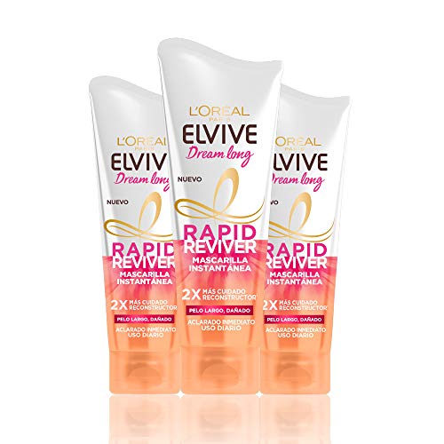 L'Oreal Paris Elvive Dream Long Rapid Reviver Mascarilla Instantánea Reconstructora, para pelo largo dañado - pack de 3 unidades x 180 ml