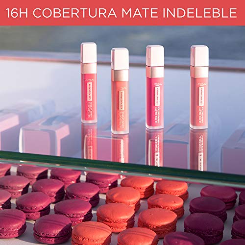 L'Oréal Paris - Les Macarons, Pintalabios Mate Permanente Rojo Aframbuesado, Tono 828 Framboise Frenzy - 30.5 gr.