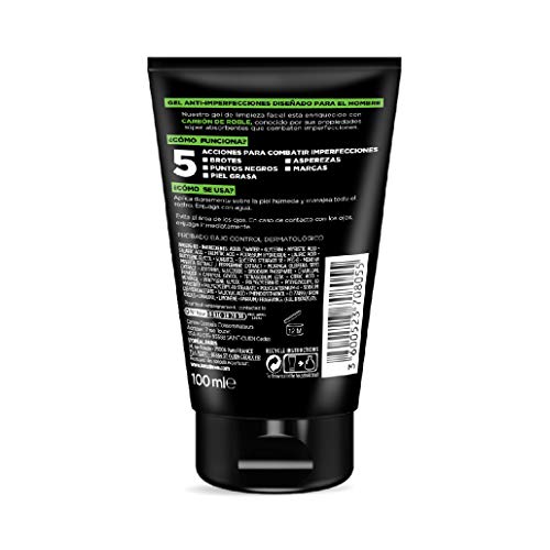 L'Oreal Paris Men Expert Pure Charcoal Gel Limpiador Purificante 100 ml Char.Gel 100, Negro