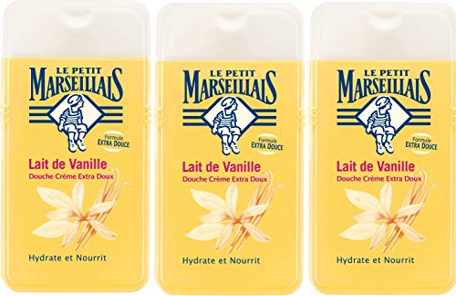 Lote de 3 geles de ducha Le Petit Marseillais extra suaves, con leche de vainilla, 250 ml