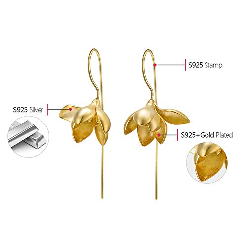 Lotus Fun S925 Pendientes de plata de ley elegantes, magnolias y flores, gotas de gotas, creativos, hechos a mano, joyas ¨²nicas para mujeres y ni?as