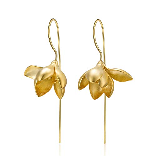 Lotus Fun S925 Pendientes de plata de ley elegantes, magnolias y flores, gotas de gotas, creativos, hechos a mano, joyas ¨²nicas para mujeres y ni?as