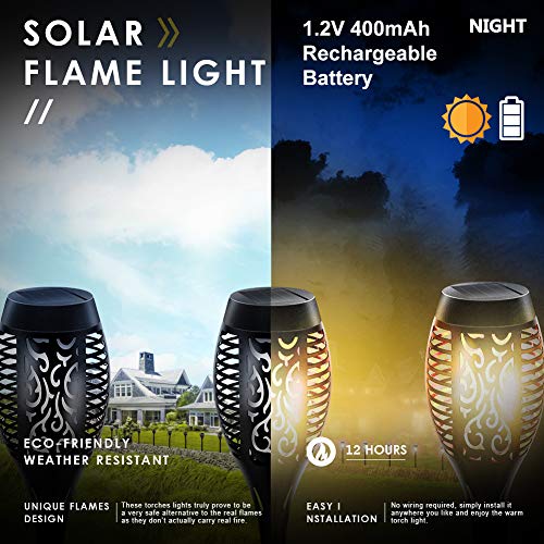 Luces de llamas jardin solares, 12 LED luces solares exteriores con llamas danzantes solares para decoración, jardín, patio, patio al aire libre(4 pièces)