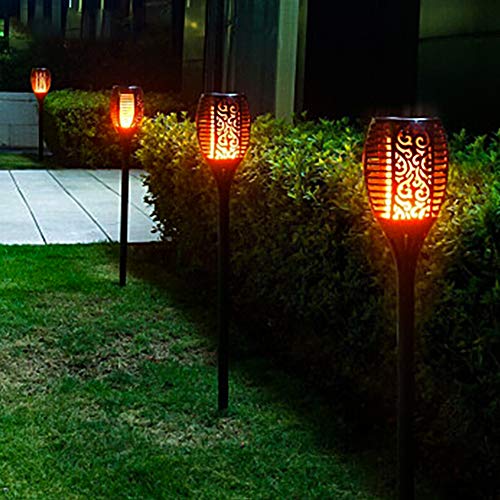 Luces Led Solares para Exteriores 4 Paquetes Llama Solar Luces Lámpara Antorcha Solares de Llamas Jardín Efecto de Llama Realista para Patio, Césped, Pasillo[Clase de eficiencia energética A++]