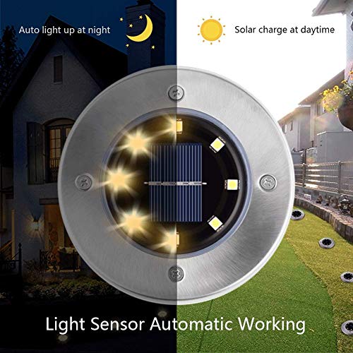 Luces Solares de 8 Leds, Pulchram Luces de Jardín Solares a Prueba de Agua IP65, Luces de Suelo Solares al Aire Libre, Iluminación de Piso de Acero Inoxidable para Paisajes, Césped, Patio(8 Piezas)