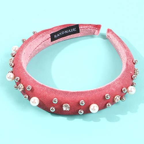 Lurrose diadema acolchada perlas rhinestone espesar diadema felpa diadema ancha y dura accesorios para el cabello vintage para mujer (rosa)