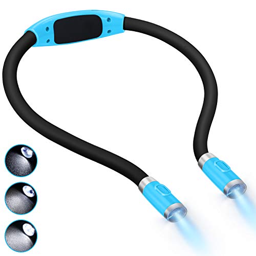 LUXJET Flexible llevó luz del libro de la abrazo lámpara de lectura de luz de la linterna cuello lectura, 4 LED bombillas, 3 brillo ajustable, USB recargable, para leer en la cama o coche (azul claro)