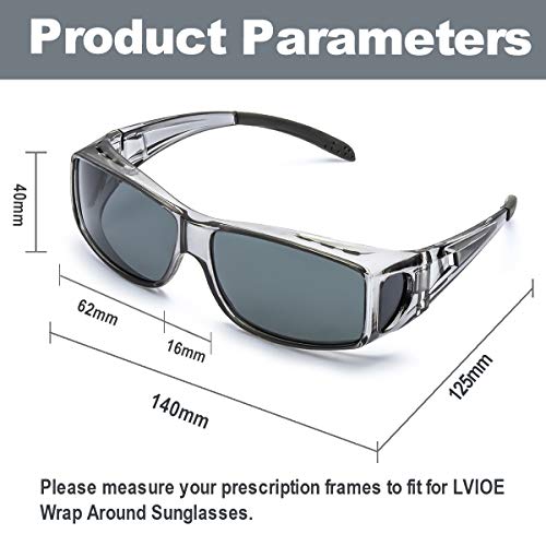 LVIOE Gafas de Sol Sobre Gafas, gafas de sol de Fitover de la prescripción Estilos unisex, Protección 100% UVA UVB Para Colocar Sobre las Gafas Normales y de Lectura (Gris/Gris)