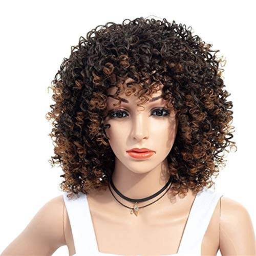 LXJ Peluca Afro, Alambre de Alta Temperatura, Pelo Corto y Rizado, Pelucas Naturales esponjosas, Tocado, Cabello Permanente, Apto para Mujeres Negras, Uso Diario, 20 Pulgadas / 50 cm, marrón