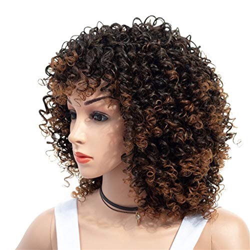 LXJ Peluca Afro, Alambre de Alta Temperatura, Pelo Corto y Rizado, Pelucas Naturales esponjosas, Tocado, Cabello Permanente, Apto para Mujeres Negras, Uso Diario, 20 Pulgadas / 50 cm, marrón