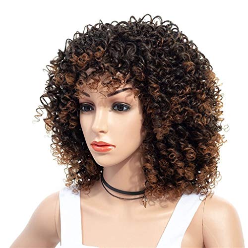 LXJ Peluca Afro, Alambre de Alta Temperatura, Pelo Corto y Rizado, Pelucas Naturales esponjosas, Tocado, Cabello Permanente, Apto para Mujeres Negras, Uso Diario, 20 Pulgadas / 50 cm, marrón