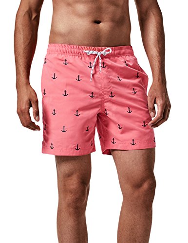 MaaMgic Trajes de Baño para Hombres Bañador para Vacaciones en la Playa Secado Rápido Piscina Nadar Rosa Ancla XL