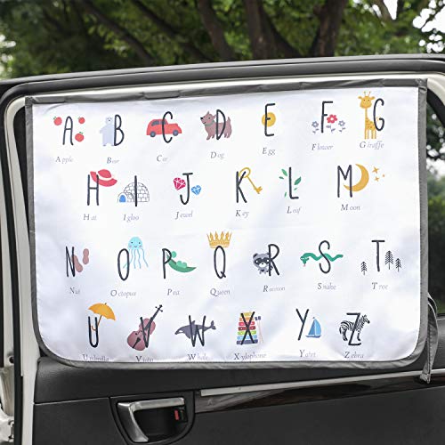 Magnet Sun Shade Cortina de Parasol magnética para Ventana Lateral de Coche Sol Sombra Cortina para bebés y niños – Protector de Parasol (Be-Kids Alphabet)