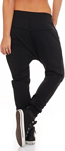 Malito Mujer Pantalón Boyfriend Classic Botón Baggy Aladin Bombacho Sudadera 8023 (Negro)