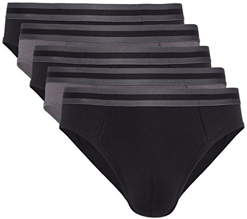 Marca Amazon - find. Slip para Hombre Y-Front, Pack de 5, Multicolor (Negro X3, Carbón X2), M, Label: M