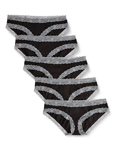 Marca Amazon - Iris & Lilly Braguita Mujer, Pack de 5, Negro (Black/Mid Grey Lace), M, Label: M