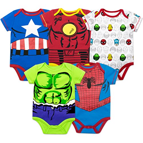 Marvel Baby Boys 5 Pack Body – The Hulk, Spiderman, Iron Man y Captain America - Multi - recién nacido