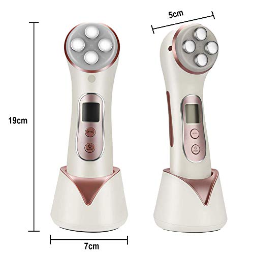 Masajeador de belleza por Ultrasonidos, 5 en 1 RF LED Facial Instrumento Multifuncional Dispositivo anti-edad Rejuvenecimiento de la piel Anti-arrugas Anti-acné Apriete de la Piel Limpieza facial