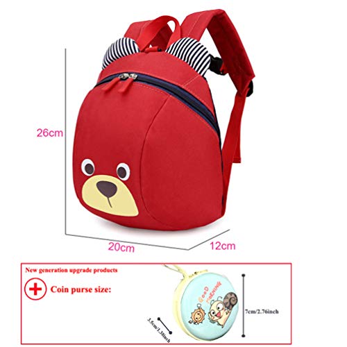 MCUILEE Mochila para Niños/PequeñA Bebes Guarderia Bolsa con Arneses de Seguridad,Rojo