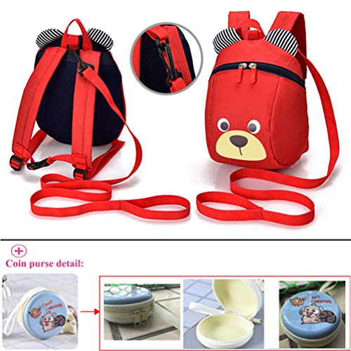 MCUILEE Mochila para Niños/PequeñA Bebes Guarderia Bolsa con Arneses de Seguridad,Rojo