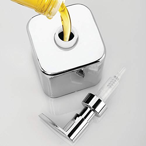 mDesign Juego de 2 dispensadores de jabón recargables – Dosificadores para jabón de metal y plástico – Dosificador de baño o cocina para lavavajillas, lociones o aceites aromáticos – plateado