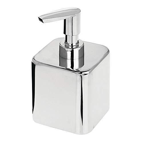 mDesign Juego de 2 dispensadores de jabón recargables – Dosificadores para jabón de metal y plástico – Dosificador de baño o cocina para lavavajillas, lociones o aceites aromáticos – plateado