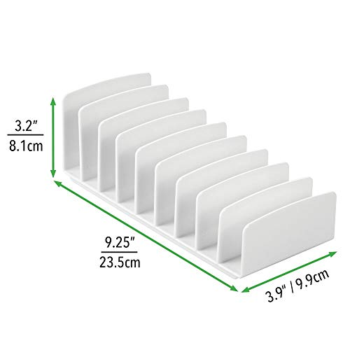 mDesign Organizador de cosméticos de plástico – Bandeja de maquillaje con 9 compartimentos verticales – Organizador de maquillaje para lavabo, tocador o armario – blanco